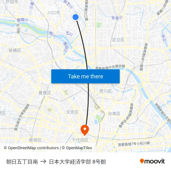 朝日五丁目南 to 日本大学経済学部 8号館 map