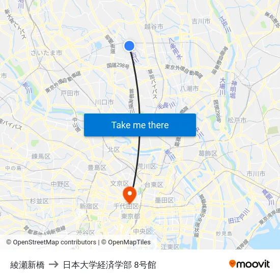 綾瀬新橋 to 日本大学経済学部 8号館 map