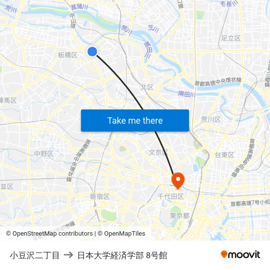 小豆沢二丁目 to 日本大学経済学部 8号館 map