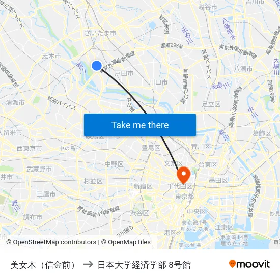 美女木（信金前） to 日本大学経済学部 8号館 map
