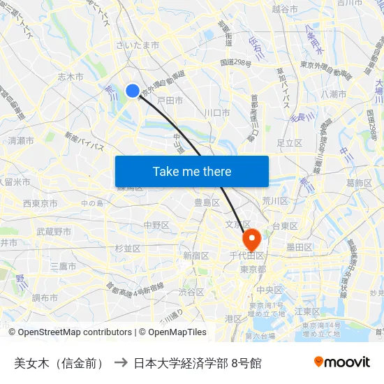 美女木（信金前） to 日本大学経済学部 8号館 map