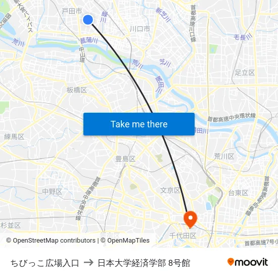 ちびっこ広場入口 to 日本大学経済学部 8号館 map