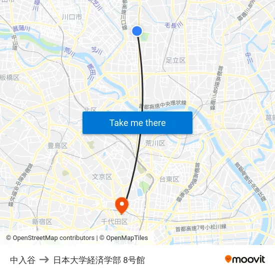 中入谷 to 日本大学経済学部 8号館 map