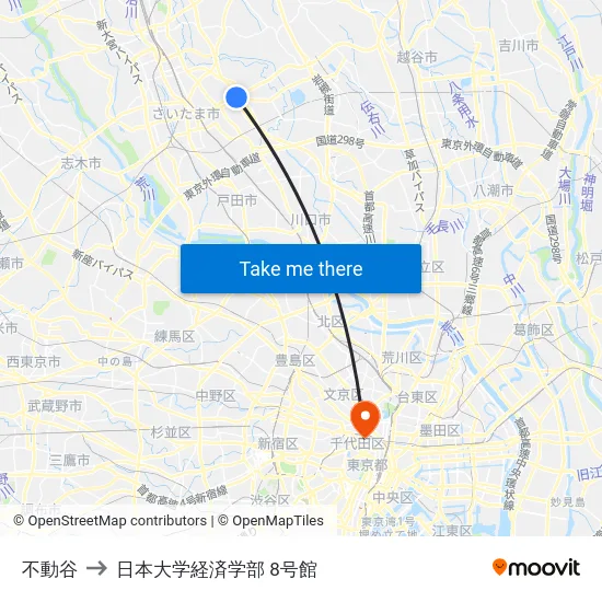 不動谷 to 日本大学経済学部 8号館 map