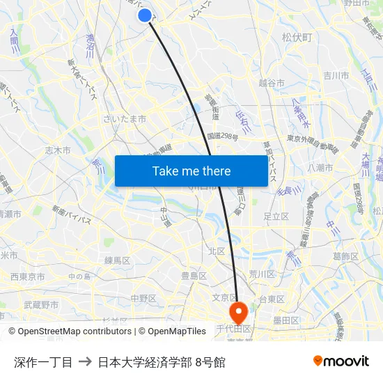 深作一丁目 to 日本大学経済学部 8号館 map