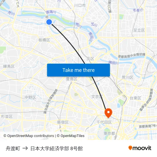 舟渡町 to 日本大学経済学部 8号館 map