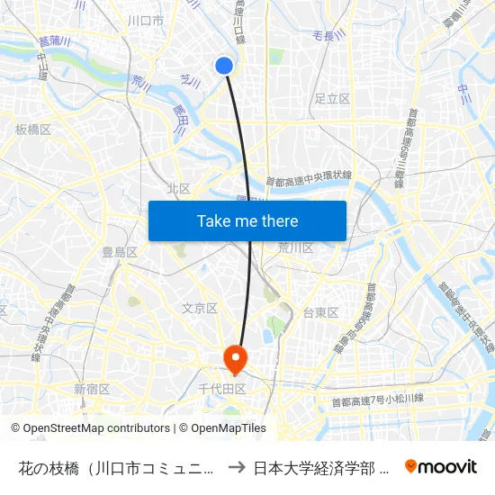 花の枝橋（川口市コミュニティ） to 日本大学経済学部 8号館 map