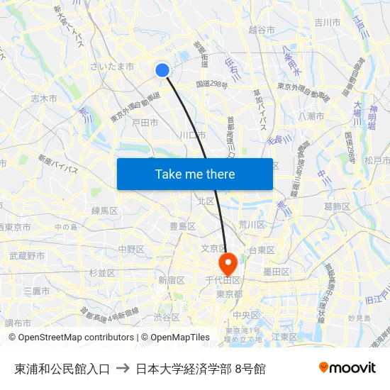東浦和公民館入口 to 日本大学経済学部 8号館 map