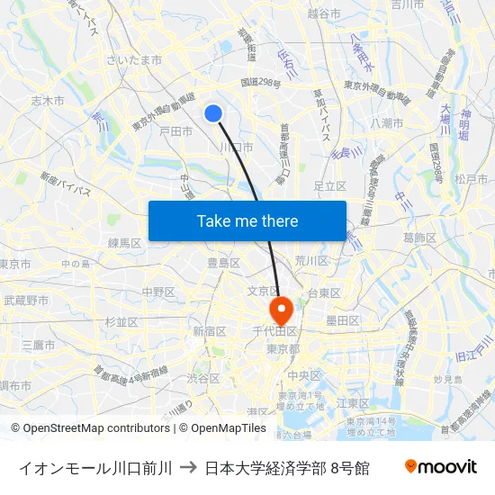 イオンモール川口前川 to 日本大学経済学部 8号館 map