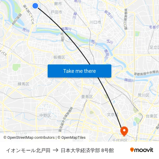イオンモール北戸田 to 日本大学経済学部 8号館 map