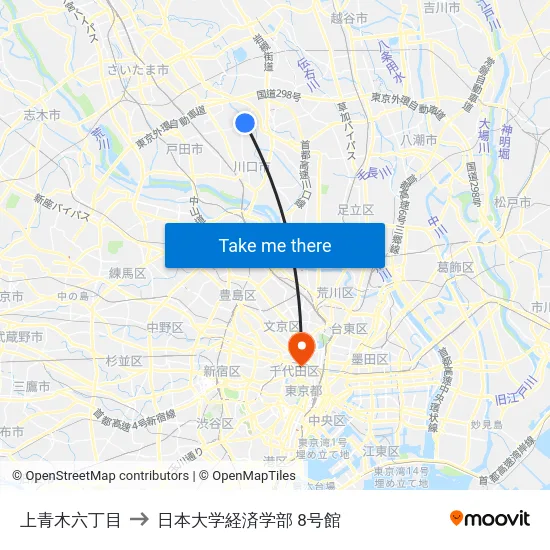 上青木六丁目 to 日本大学経済学部 8号館 map
