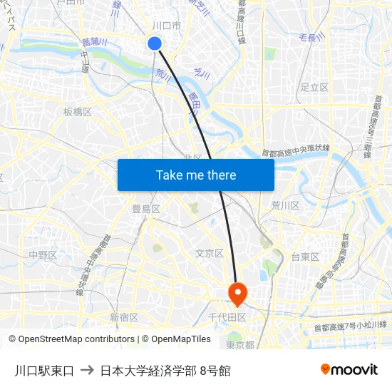 川口駅東口 to 日本大学経済学部 8号館 map