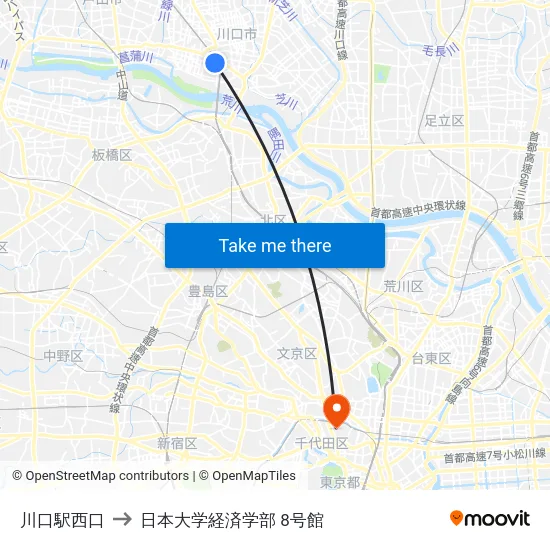 川口駅西口 to 日本大学経済学部 8号館 map