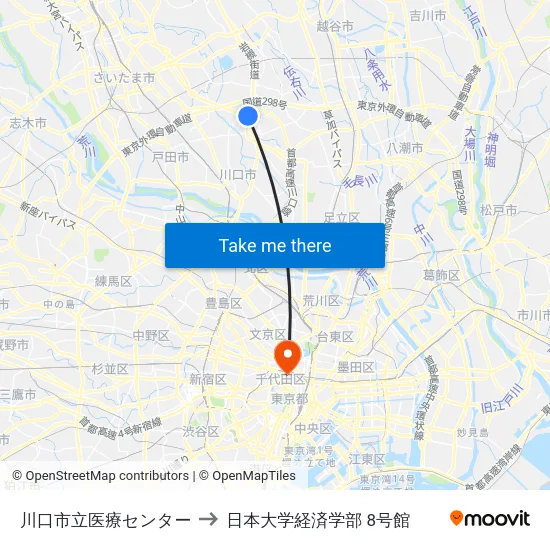川口市立医療センター to 日本大学経済学部 8号館 map