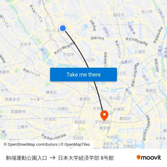駒場運動公園入口 to 日本大学経済学部 8号館 map
