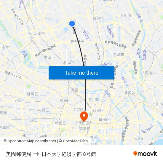 美園郵便局 to 日本大学経済学部 8号館 map