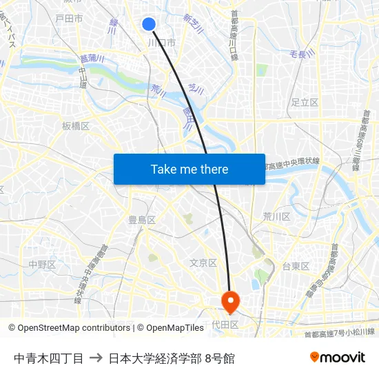中青木四丁目 to 日本大学経済学部 8号館 map
