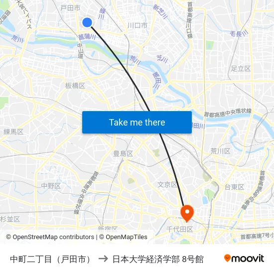 中町二丁目（戸田市） to 日本大学経済学部 8号館 map