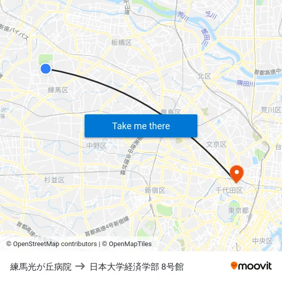 練馬光が丘病院 to 日本大学経済学部 8号館 map