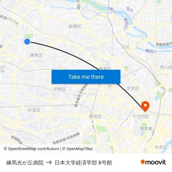 練馬光が丘病院 to 日本大学経済学部 8号館 map