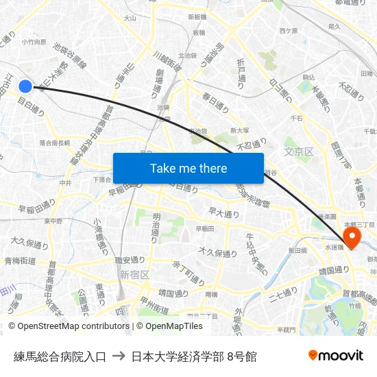練馬総合病院入口 to 日本大学経済学部 8号館 map
