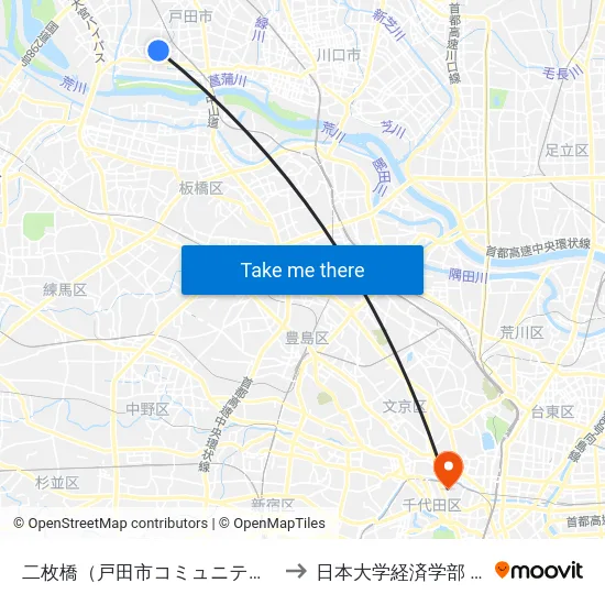 二枚橋（戸田市コミュニティバス） to 日本大学経済学部 8号館 map