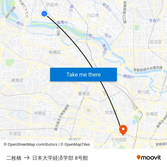 二枚橋 to 日本大学経済学部 8号館 map