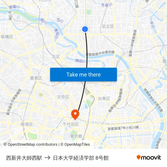 西新井大師西駅 to 日本大学経済学部 8号館 map