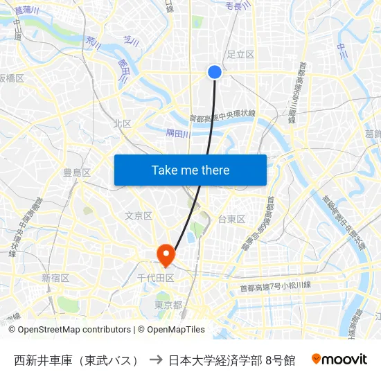 西新井車庫（東武バス） to 日本大学経済学部 8号館 map