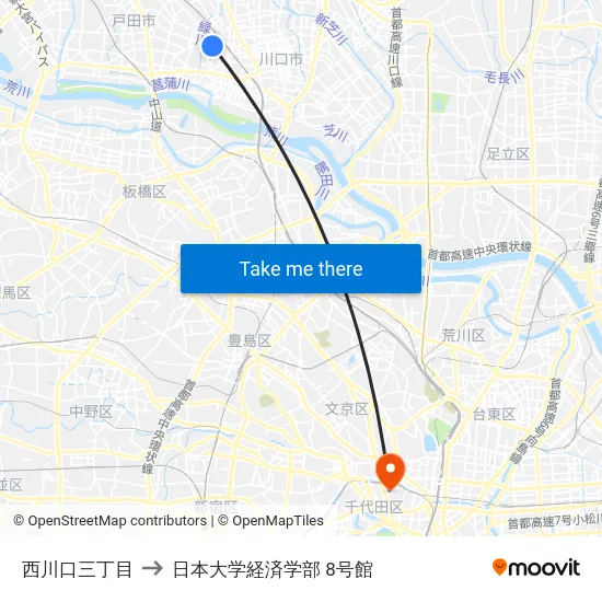 西川口三丁目 to 日本大学経済学部 8号館 map
