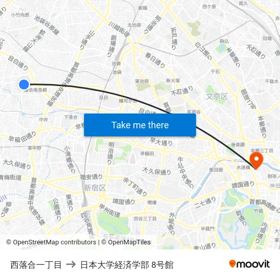 西落合一丁目 to 日本大学経済学部 8号館 map