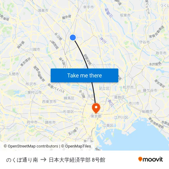 のくぼ通り南 to 日本大学経済学部 8号館 map