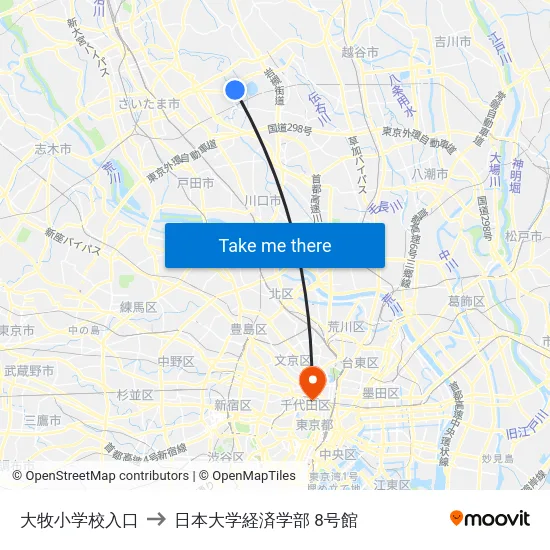 大牧小学校入口 to 日本大学経済学部 8号館 map