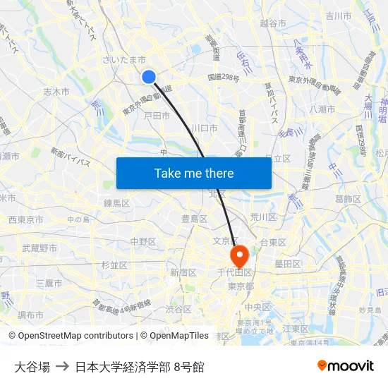 大谷場 to 日本大学経済学部 8号館 map