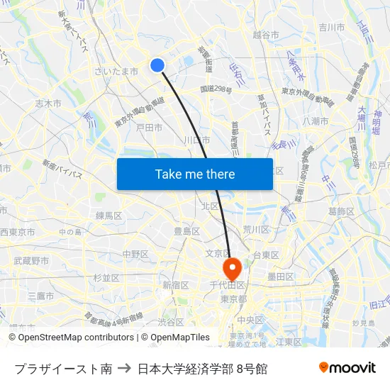 プラザイースト南 to 日本大学経済学部 8号館 map