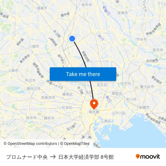 プロムナード中央 to 日本大学経済学部 8号館 map