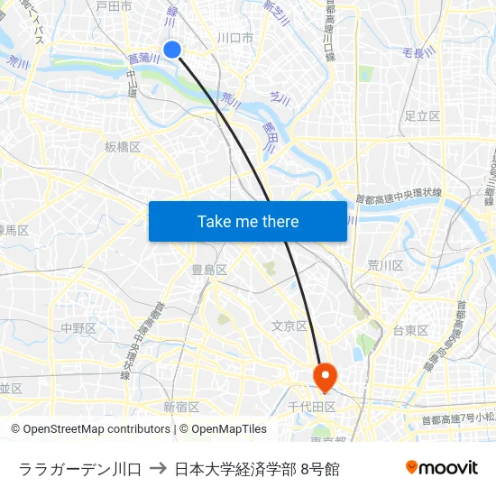 ララガーデン川口 to 日本大学経済学部 8号館 map