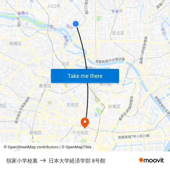 領家小学校裏 to 日本大学経済学部 8号館 map