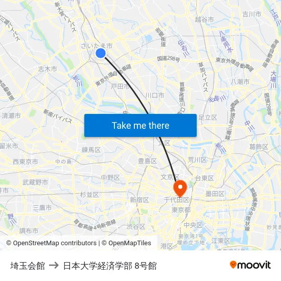 埼玉会館 to 日本大学経済学部 8号館 map