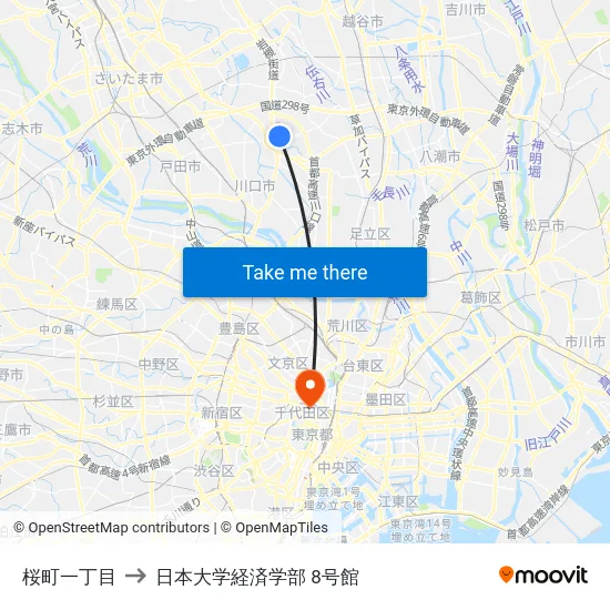 桜町一丁目 to 日本大学経済学部 8号館 map