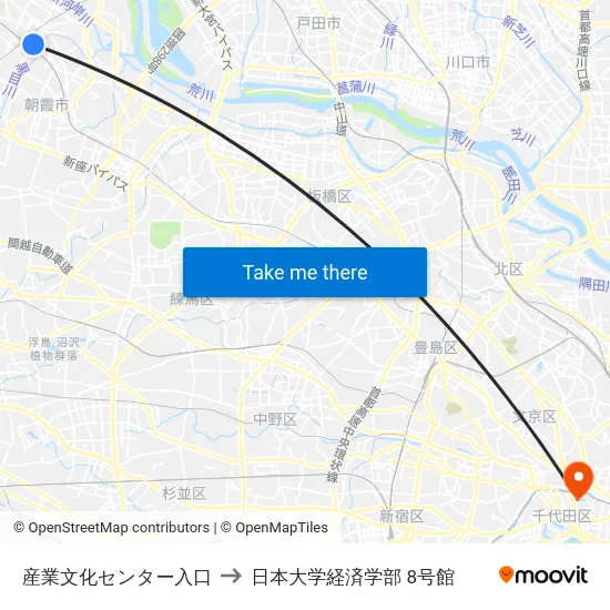 産業文化センター入口 to 日本大学経済学部 8号館 map