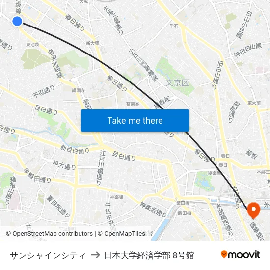 サンシャインシティ to 日本大学経済学部 8号館 map