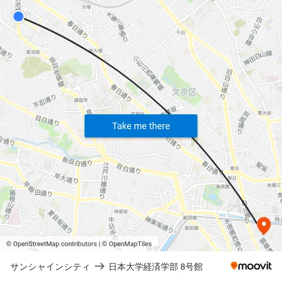 サンシャインシティ to 日本大学経済学部 8号館 map