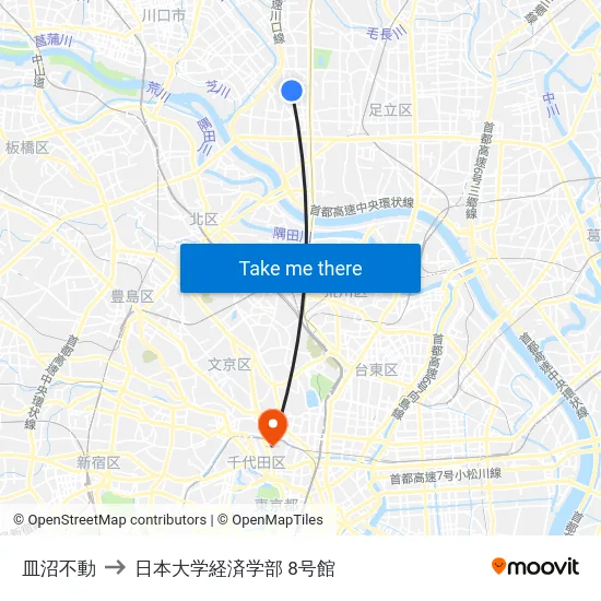 皿沼不動 to 日本大学経済学部 8号館 map