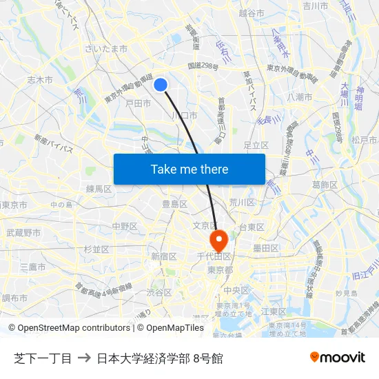 芝下一丁目 to 日本大学経済学部 8号館 map