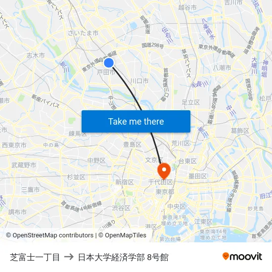 芝富士一丁目 to 日本大学経済学部 8号館 map