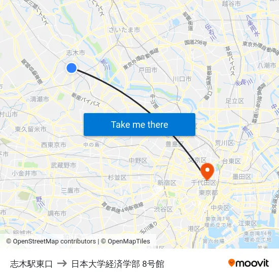 志木駅東口 to 日本大学経済学部 8号館 map