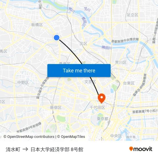清水町 to 日本大学経済学部 8号館 map