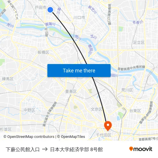 下蕨公民館入口 to 日本大学経済学部 8号館 map