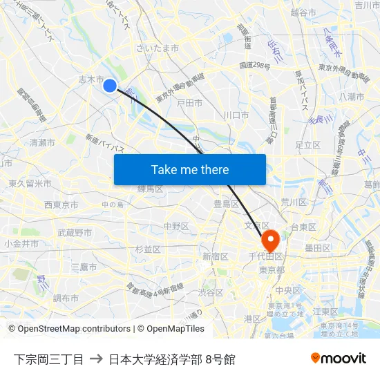 下宗岡三丁目 to 日本大学経済学部 8号館 map